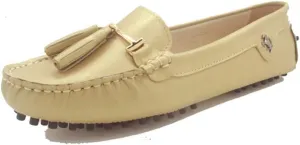 TDA Womens Casual Comfort Slip-on Metal Button Tassel Leather Driving Walking Leisure Weekend Loafers Boat Shoes