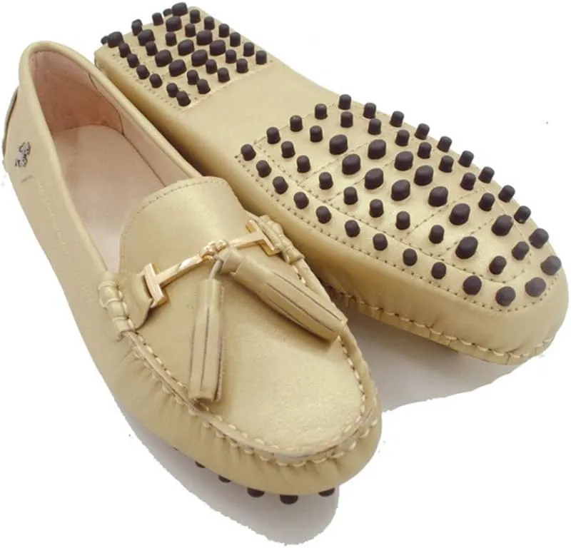 TDA Womens Casual Comfort Slip-on Metal Button Tassel Leather Driving Walking Leisure Weekend Loafers Boat Shoes