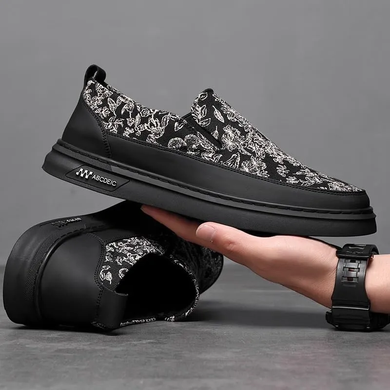 Trendy Men's Slip-On Canvas Sneakers Elastic Collar Easy Wear Casual Shoes for Outdoor Activities and Daily Use