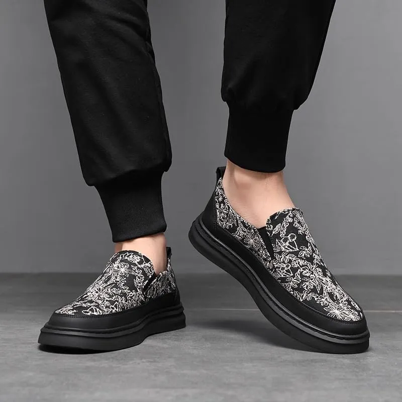 Trendy Men's Slip-On Canvas Sneakers Elastic Collar Easy Wear Casual Shoes for Outdoor Activities and Daily Use