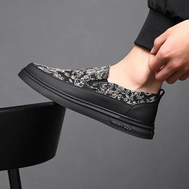 Trendy Men's Slip-On Canvas Sneakers Elastic Collar Easy Wear Casual Shoes for Outdoor Activities and Daily Use