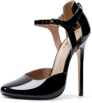 Unisex Men's Women's Round Toe High Heels Stiletto Patent Leather Heels Ankle Strap Pumps Dress Party Shoes