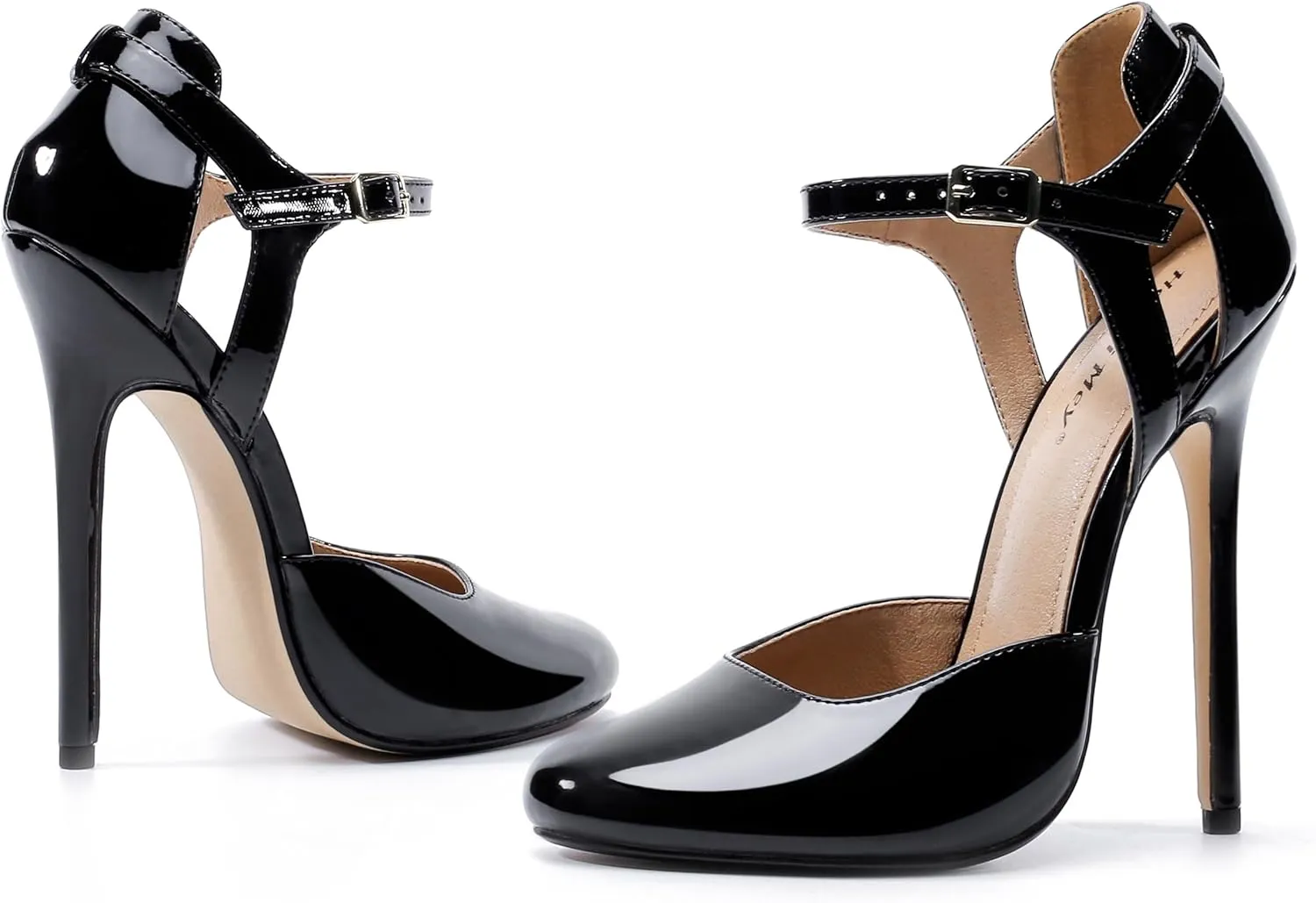 Unisex Men's Women's Round Toe High Heels Stiletto Patent Leather Heels Ankle Strap Pumps Dress Party Shoes