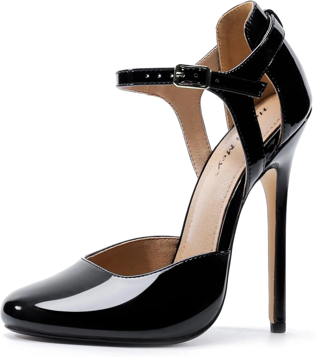 Unisex Men's Women's Round Toe High Heels Stiletto Patent Leather Heels Ankle Strap Pumps Dress Party Shoes