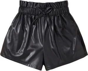 Verdusa Girl's PU Leather Knot Front Elastic Waist Wide Leg Shorts with Pocket