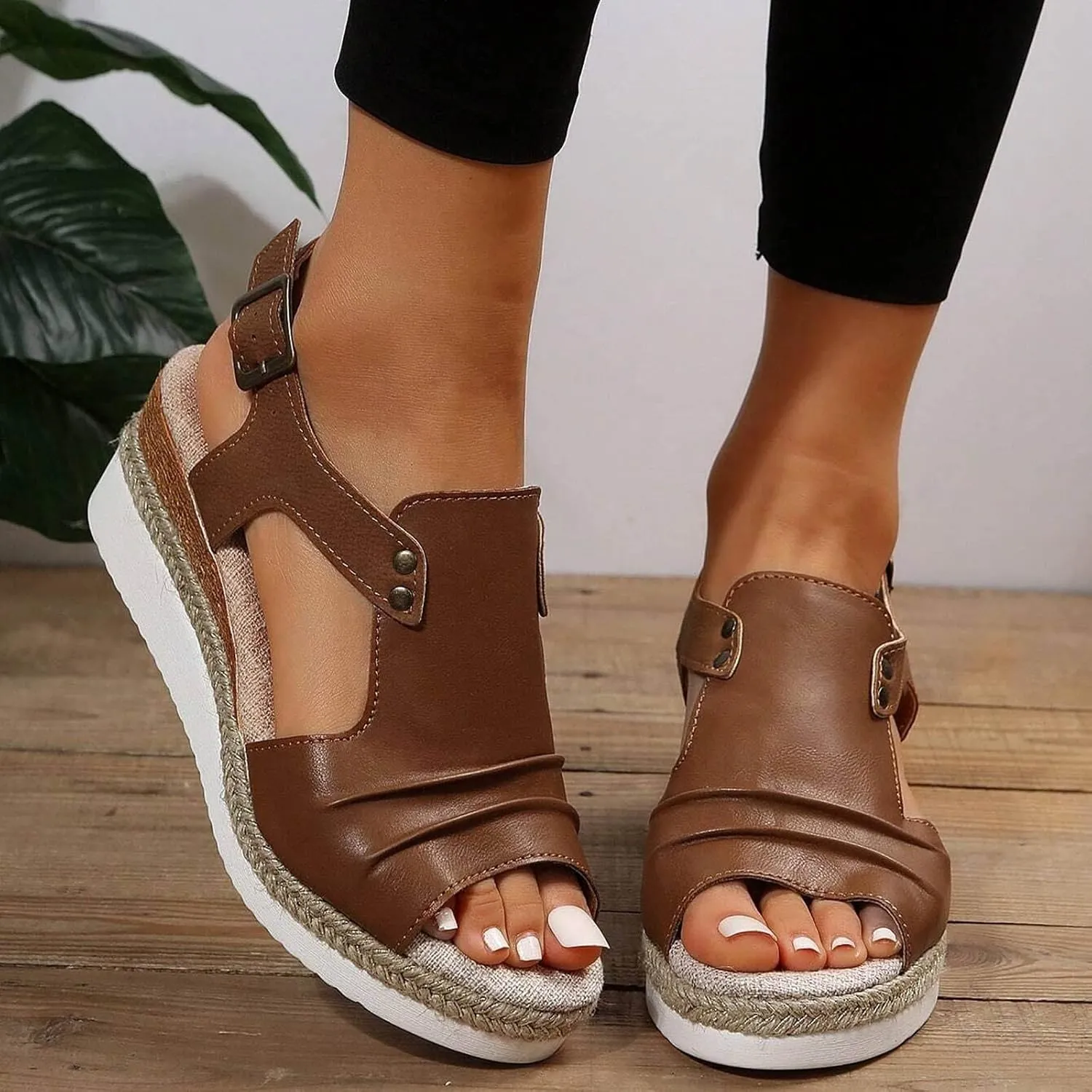 Wedge Sandals for Women Arch Support, Leather Women's Sandal Comfort,Cooling Gel Padding and an Adjustable Fit for Exceptional Walking Comfort