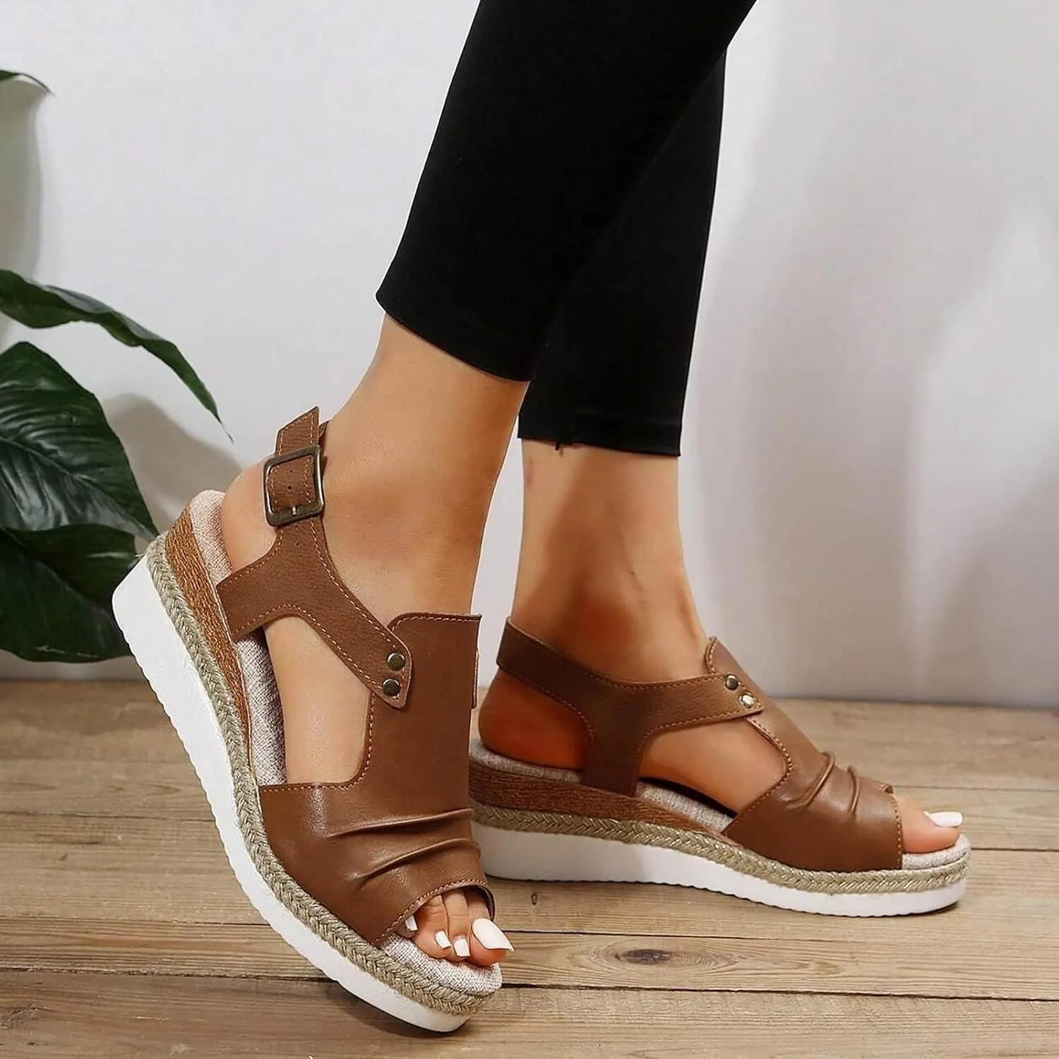 Wedge Sandals for Women Arch Support, Leather Women's Sandal Comfort,Cooling Gel Padding and an Adjustable Fit for Exceptional Walking Comfort