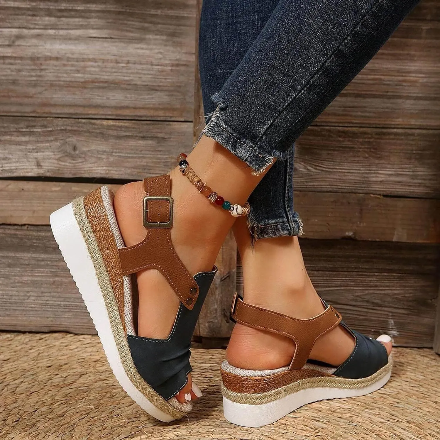 Wedge Sandals for Women Arch Support, Leather Women's Sandal Comfort,Cooling Gel Padding and an Adjustable Fit for Exceptional Walking Comfort
