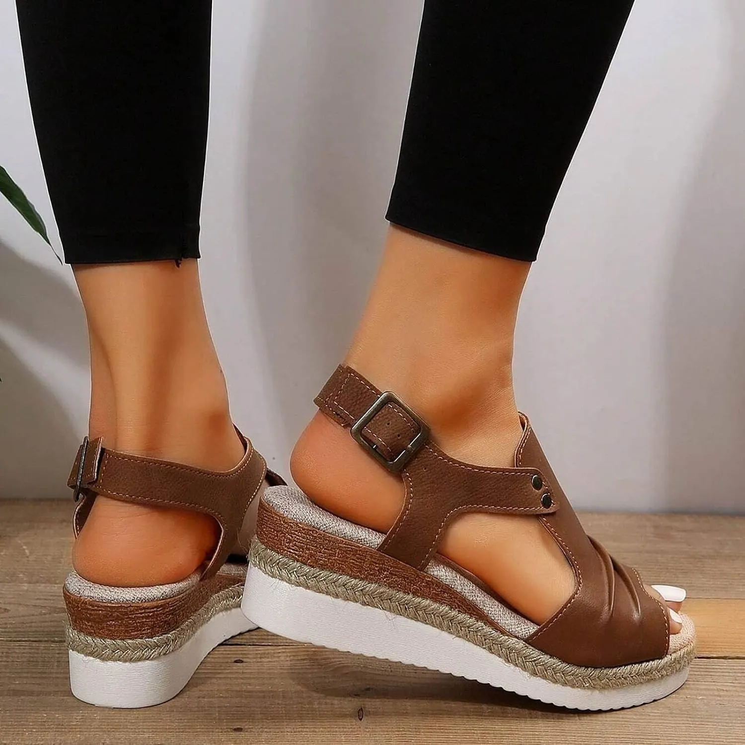Wedge Sandals for Women Arch Support, Leather Women's Sandal Comfort,Cooling Gel Padding and an Adjustable Fit for Exceptional Walking Comfort