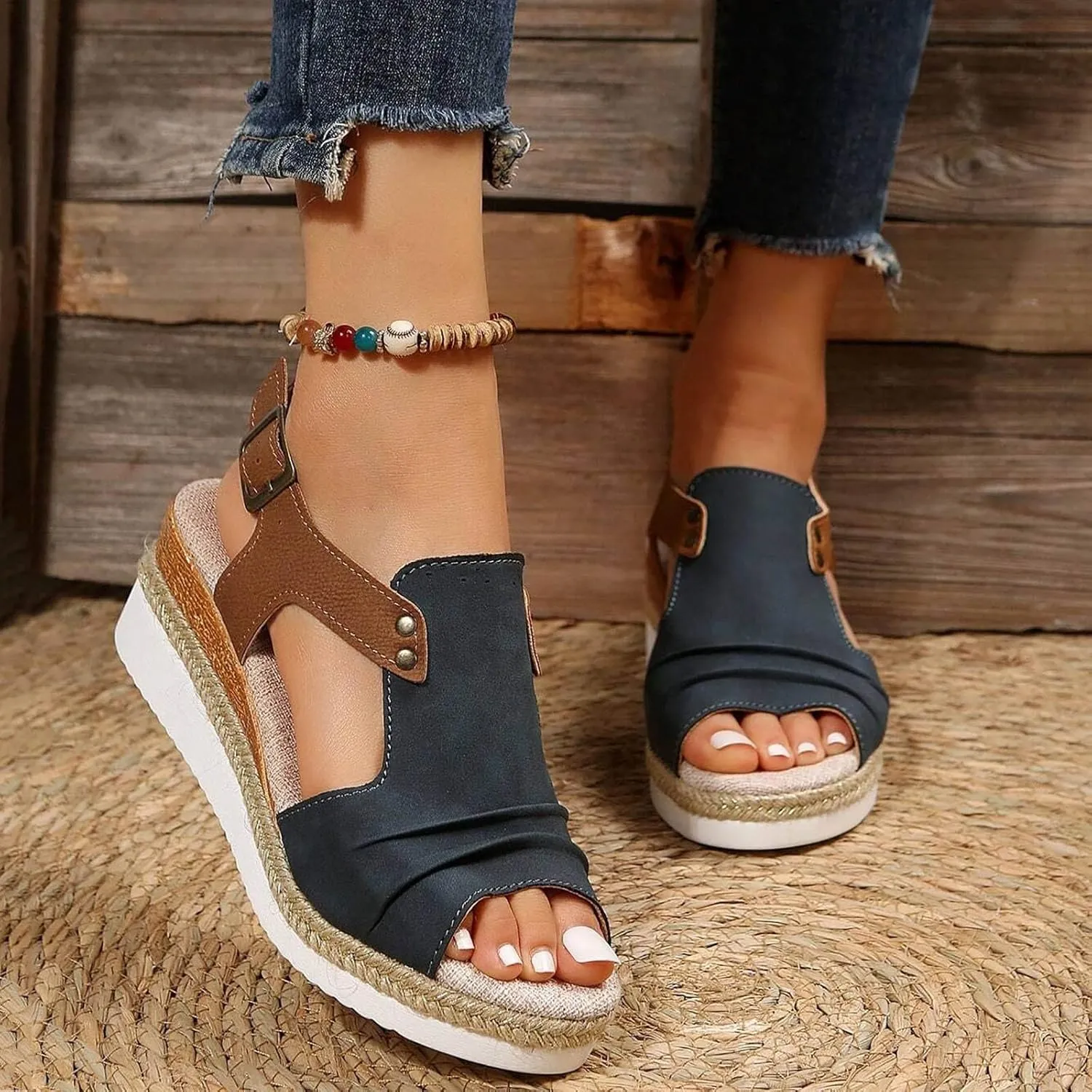 Wedge Sandals for Women Arch Support, Leather Women's Sandal Comfort,Cooling Gel Padding and an Adjustable Fit for Exceptional Walking Comfort