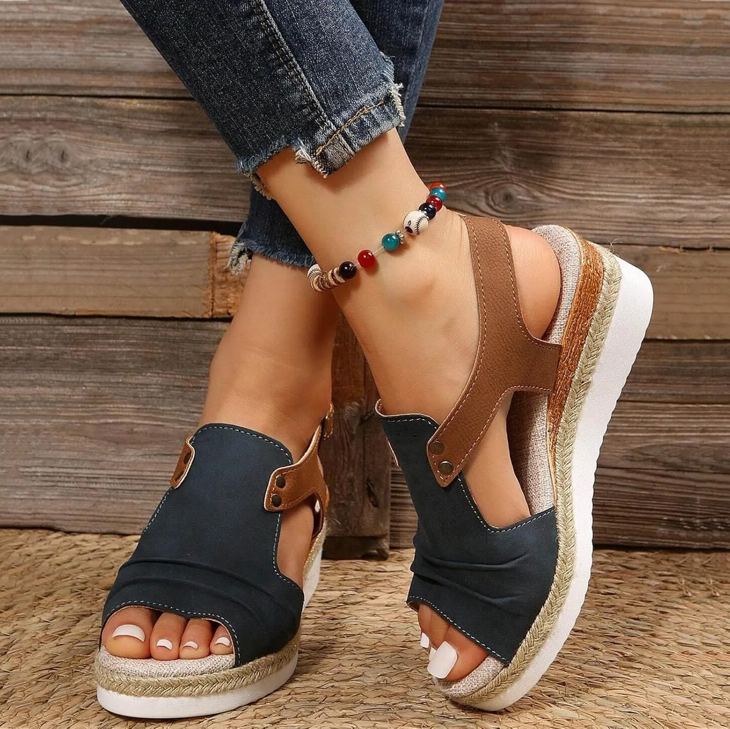 Wedge Sandals for Women Arch Support, Leather Women's Sandal Comfort,Cooling Gel Padding and an Adjustable Fit for Exceptional Walking Comfort