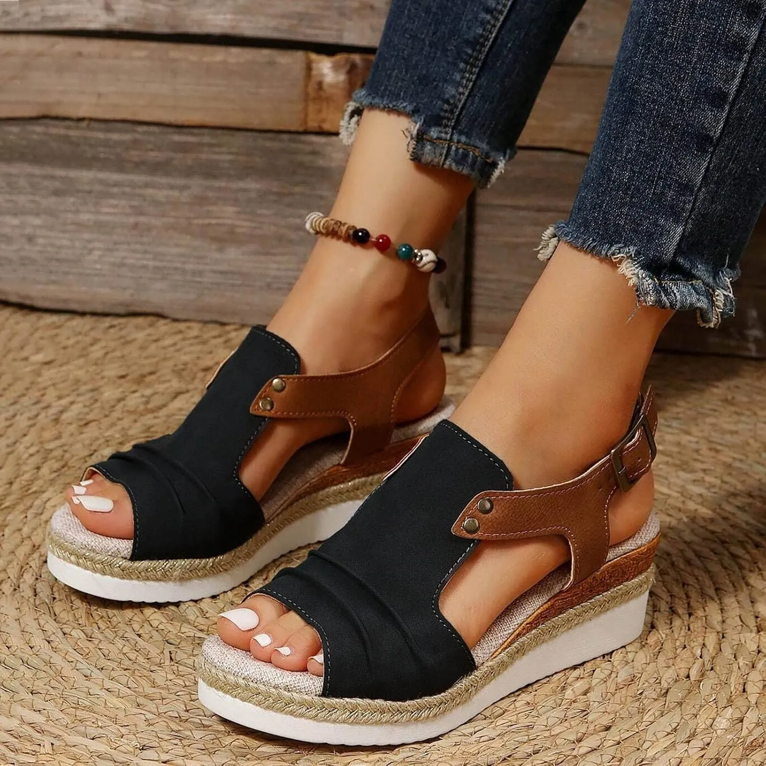 Wedge Sandals for Women Arch Support, Leather Women's Sandal Comfort,Cooling Gel Padding and an Adjustable Fit for Exceptional Walking Comfort