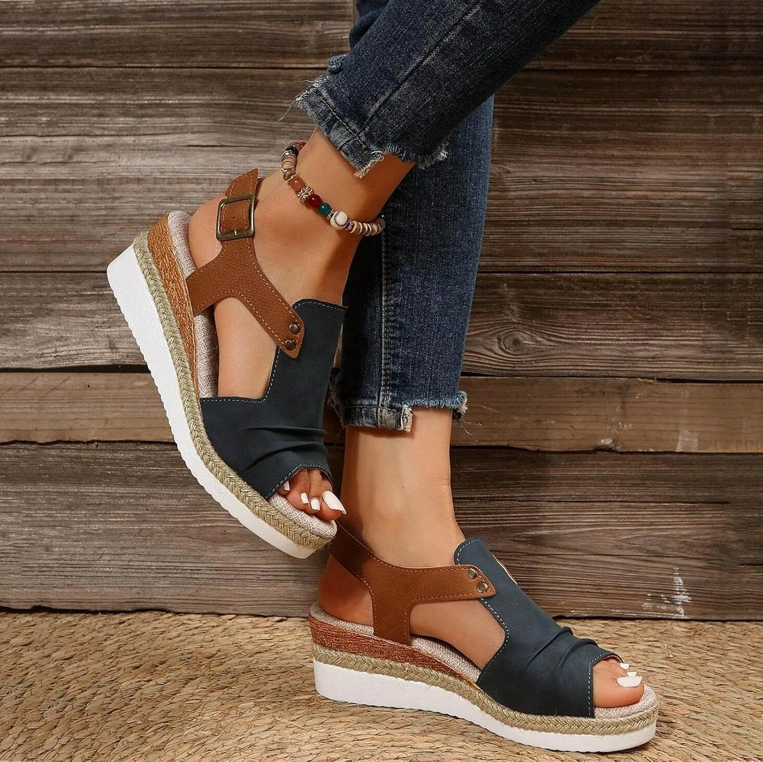 Wedge Sandals for Women Arch Support, Leather Women's Sandal Comfort,Cooling Gel Padding and an Adjustable Fit for Exceptional Walking Comfort