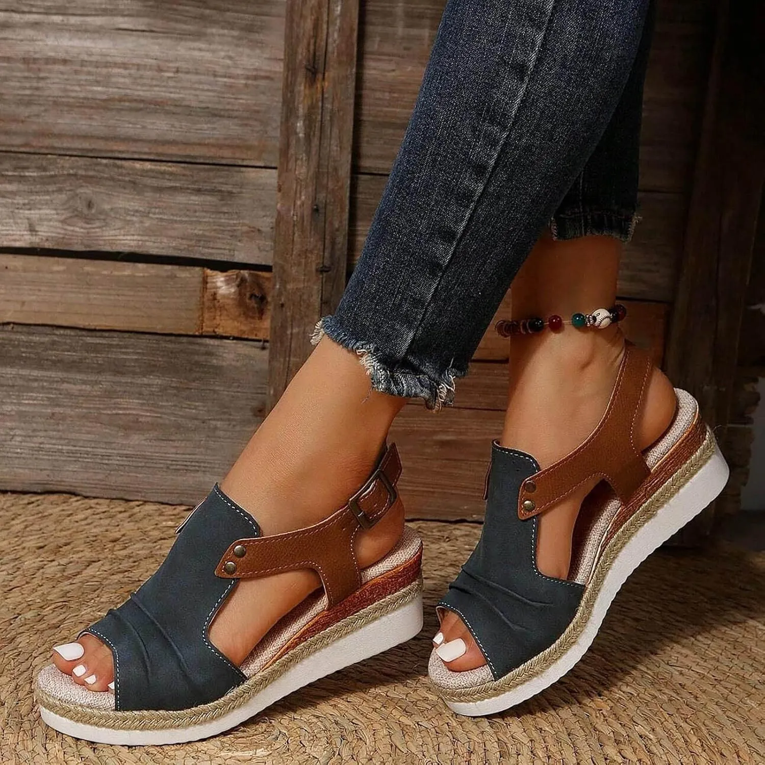 Wedge Sandals for Women Arch Support, Leather Women's Sandal Comfort,Cooling Gel Padding and an Adjustable Fit for Exceptional Walking Comfort