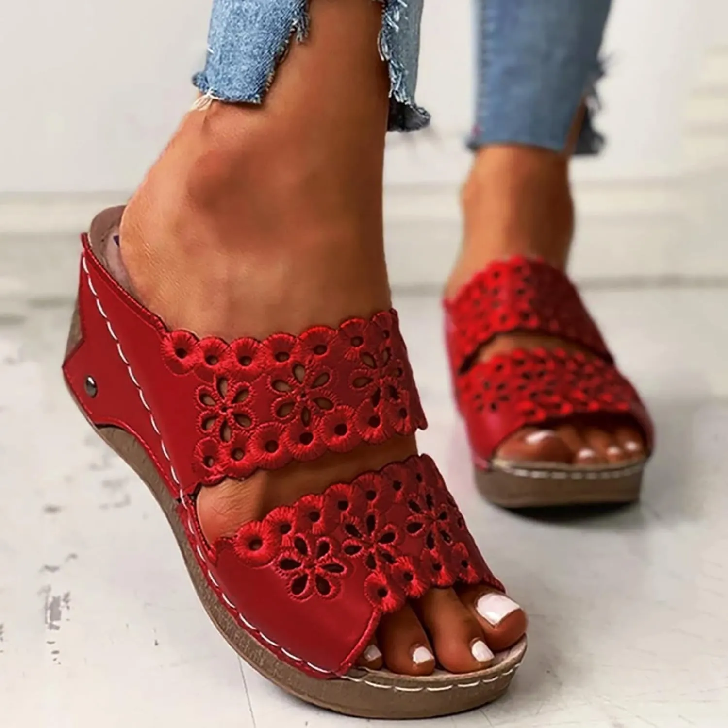 Wedge Sandals for Women Orthopedic Comfortable Dressy Casual Platform Slippers Breathable Hollow Out Slides Sandal Fishmouth Toe Beach Walking Shoes Indoor Outdoo