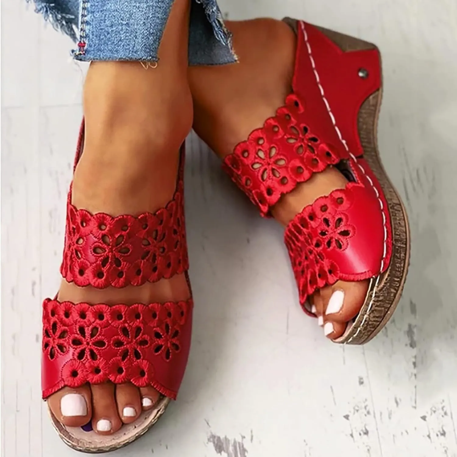 Wedge Sandals for Women Orthopedic Comfortable Dressy Casual Platform Slippers Breathable Hollow Out Slides Sandal Fishmouth Toe Beach Walking Shoes Indoor Outdoo