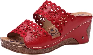 Wedge Sandals for Women Orthopedic Comfortable Dressy Casual Platform Slippers Breathable Hollow Out Slides Sandal Fishmouth Toe Beach Walking Shoes Indoor Outdoo