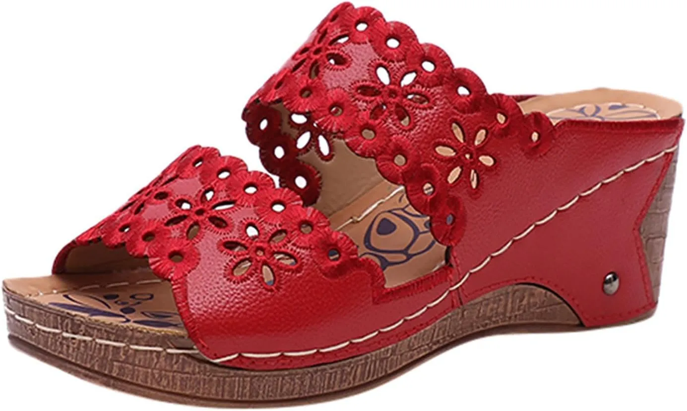 Wedge Sandals for Women Orthopedic Comfortable Dressy Casual Platform Slippers Breathable Hollow Out Slides Sandal Fishmouth Toe Beach Walking Shoes Indoor Outdoo