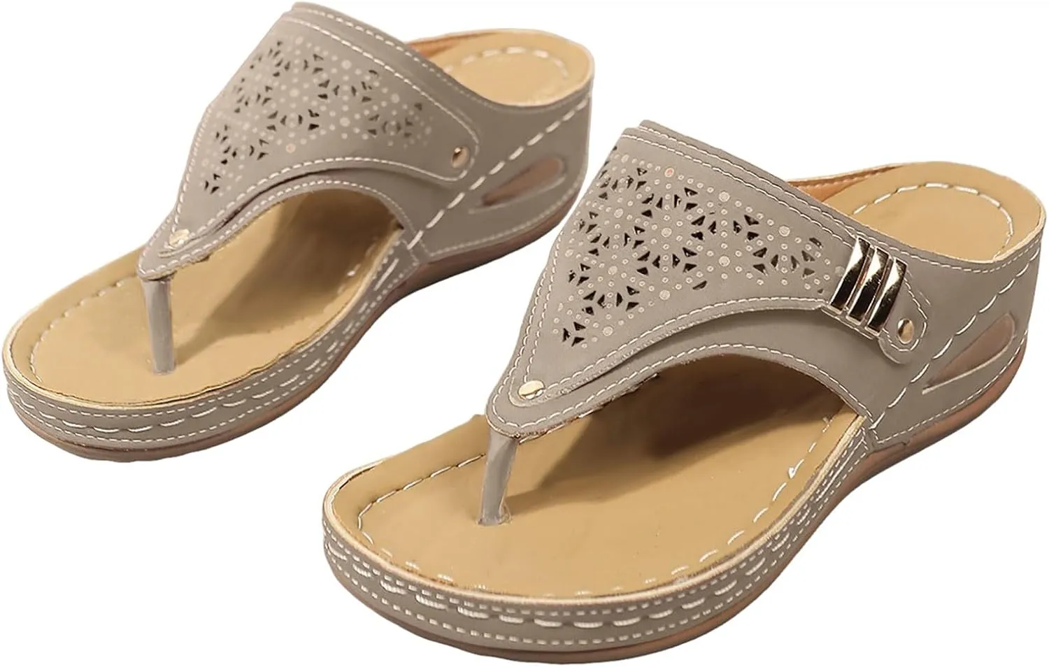 Wedge Womens Flip Flops with Arch Support Summer Beach Walking Thong Cushion Sandals Comfortable Slip On