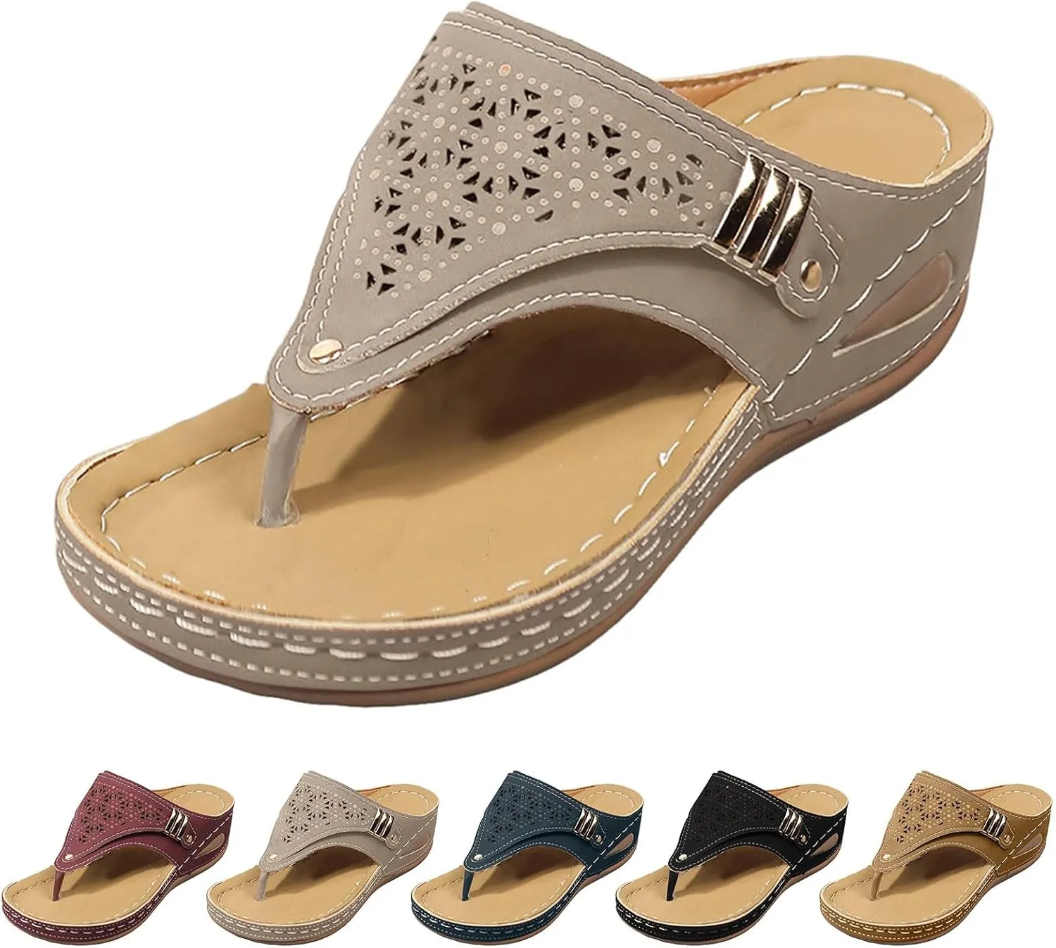 Wedge Womens Flip Flops with Arch Support Summer Beach Walking Thong Cushion Sandals Comfortable Slip On