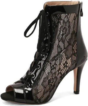 Women Lace Open Toes Stiletto High Heel Summer Booties Breathable Mesh Sandals