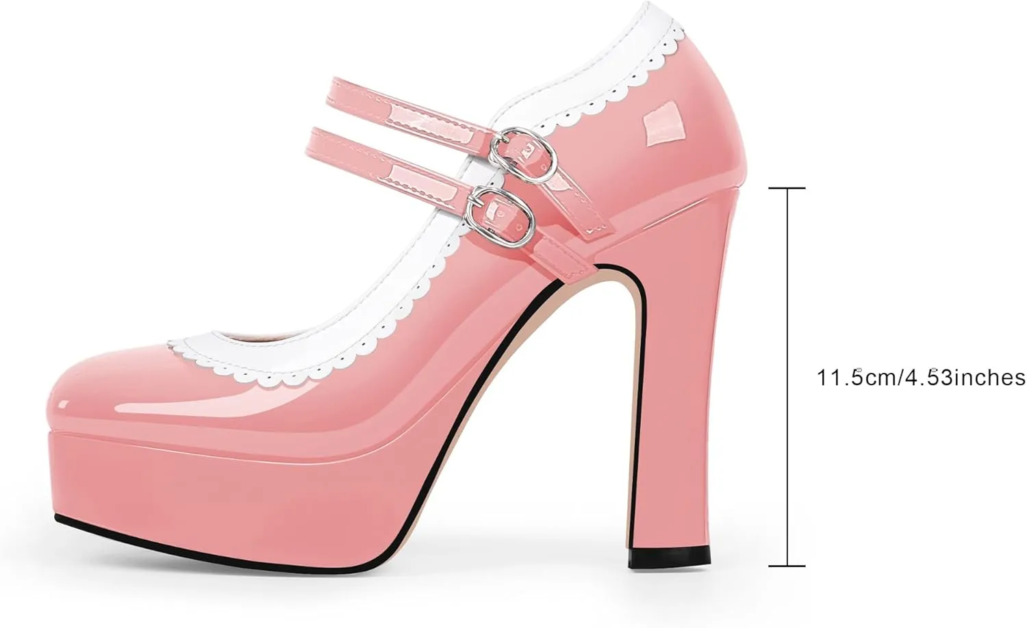 Women's Ankle Strap Plafrom Mary Janes Pumps Block High Heels Double Buckle Patent Leather Dress Shoes