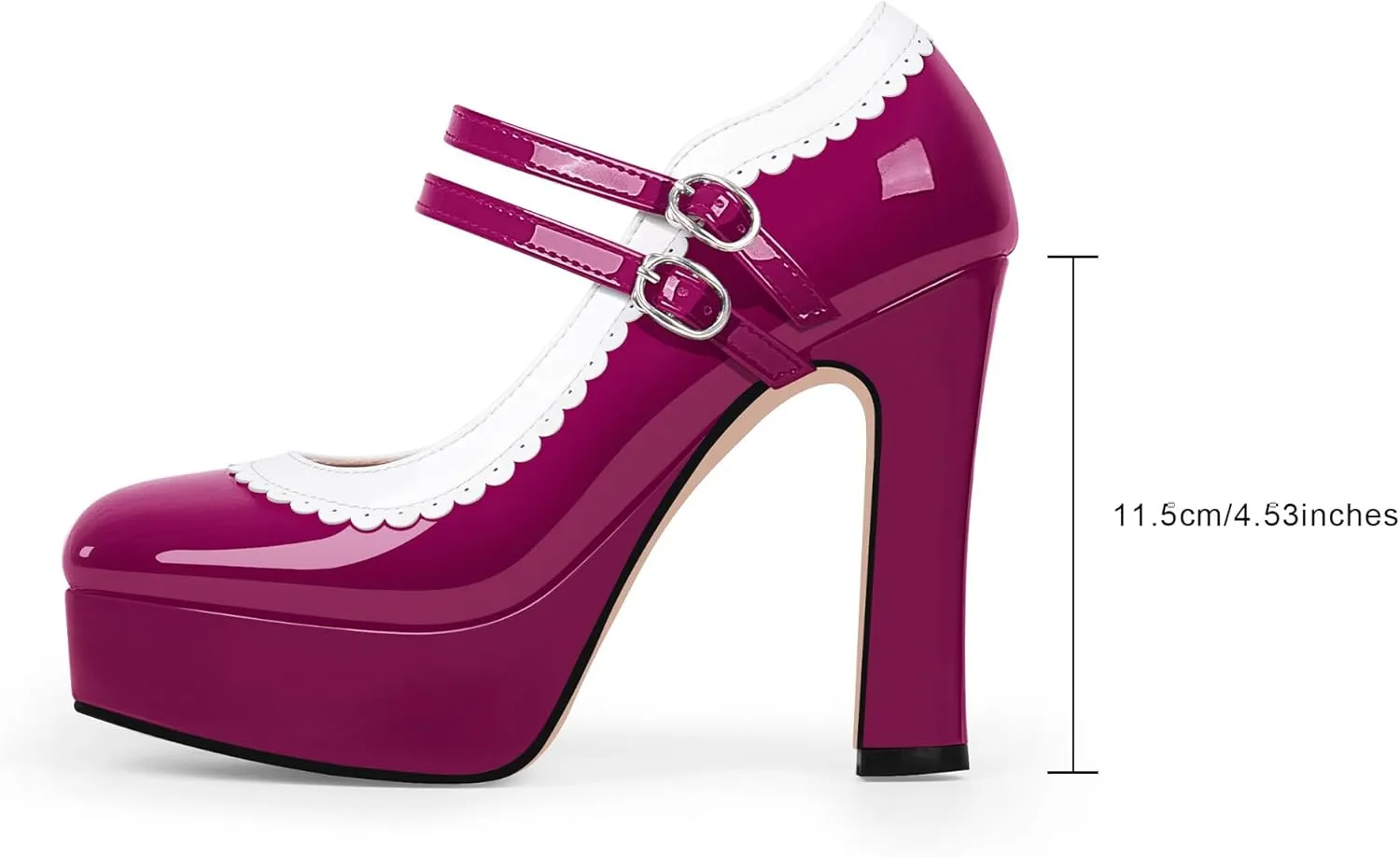 Women's Ankle Strap Plafrom Mary Janes Pumps Block High Heels Double Buckle Patent Leather Dress Shoes