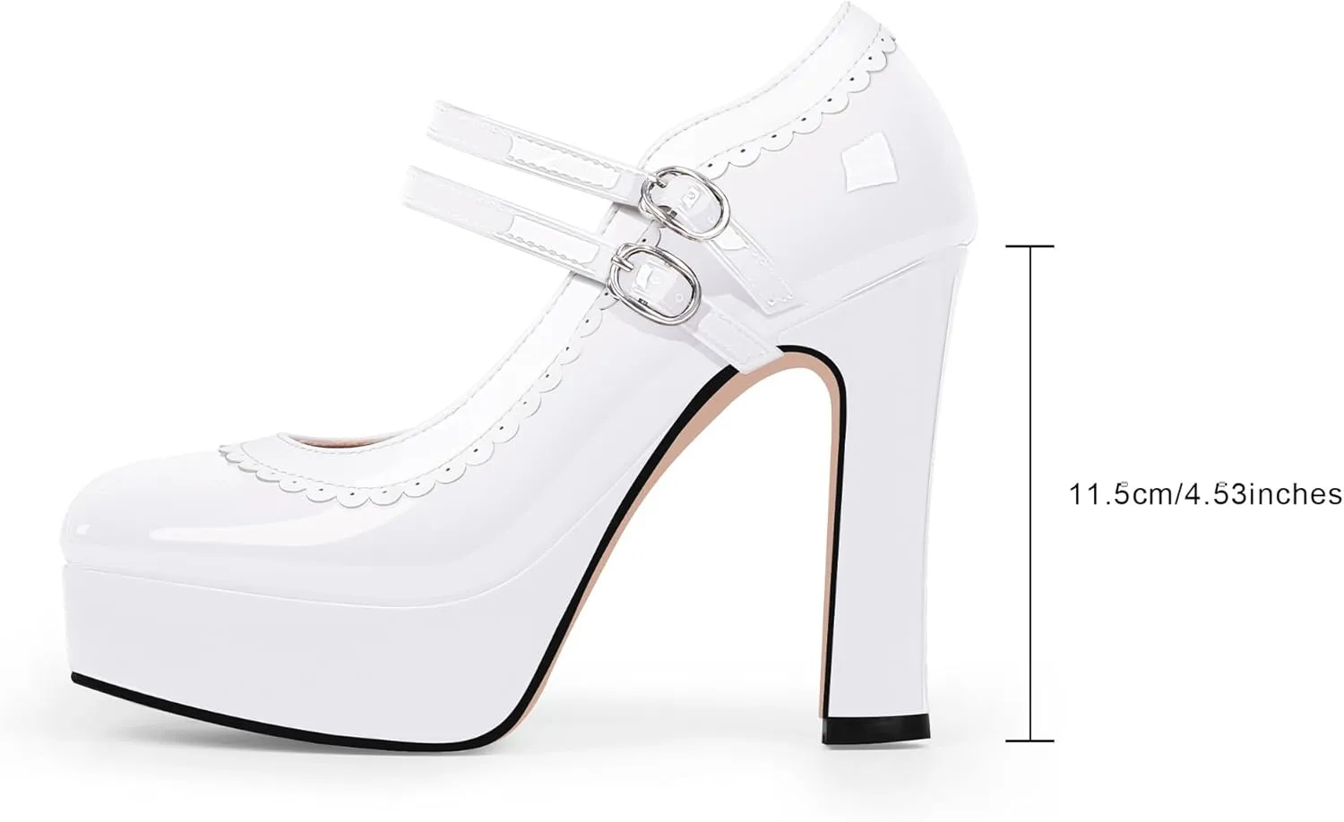 Women's Ankle Strap Plafrom Mary Janes Pumps Block High Heels Double Buckle Patent Leather Dress Shoes