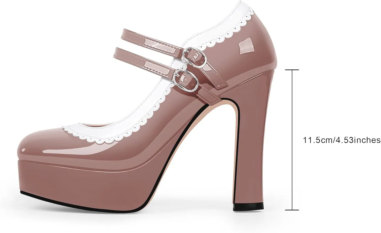 Women's Ankle Strap Plafrom Mary Janes Pumps Block High Heels Double Buckle Patent Leather Dress Shoes