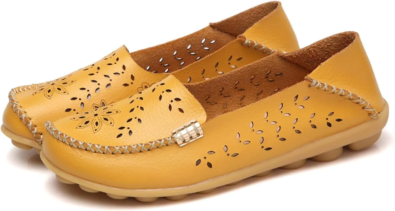 Womens Boat Shoes Comfort Walking Cute Flat Loafer Hollow Flowers Breathable Sandals, Summer Casual Closed Toe Flat Sandals Comfortable Slip On Boat Shoe All Day Comfort