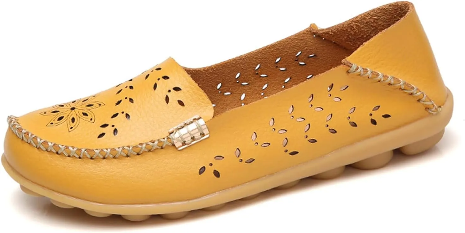 Womens Boat Shoes Comfort Walking Cute Flat Loafer Hollow Flowers Breathable Sandals, Summer Casual Closed Toe Flat Sandals Comfortable Slip On Boat Shoe All Day Comfort