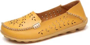 Womens Boat Shoes Comfort Walking Cute Flat Loafer Hollow Flowers Breathable Sandals, Summer Casual Closed Toe Flat Sandals Comfortable Slip On Boat Shoe All Day Comfort