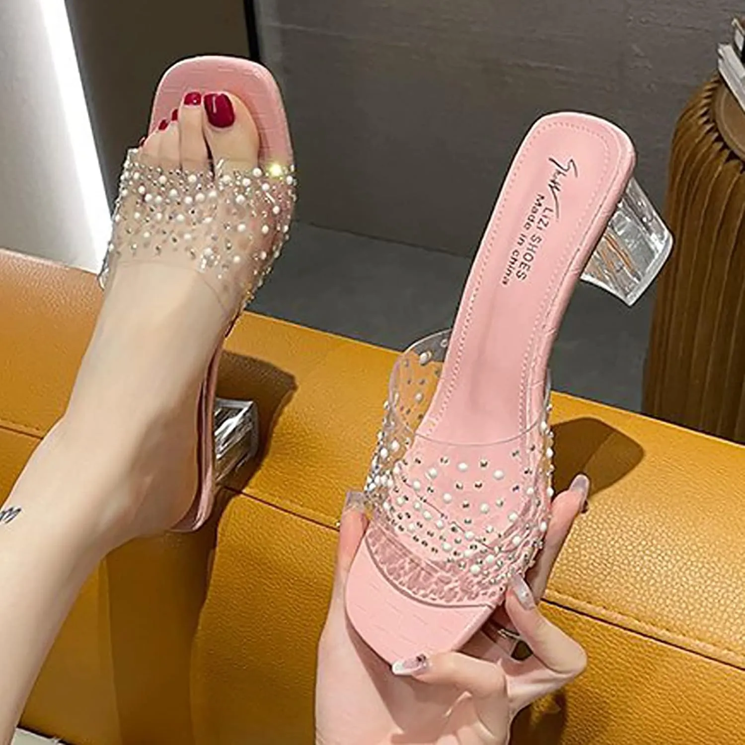 Women's Breathable Peep Toe Sandals Ankle Strap Wedding Business Dressy Shoes Low Block Chunky Banquet Shoes