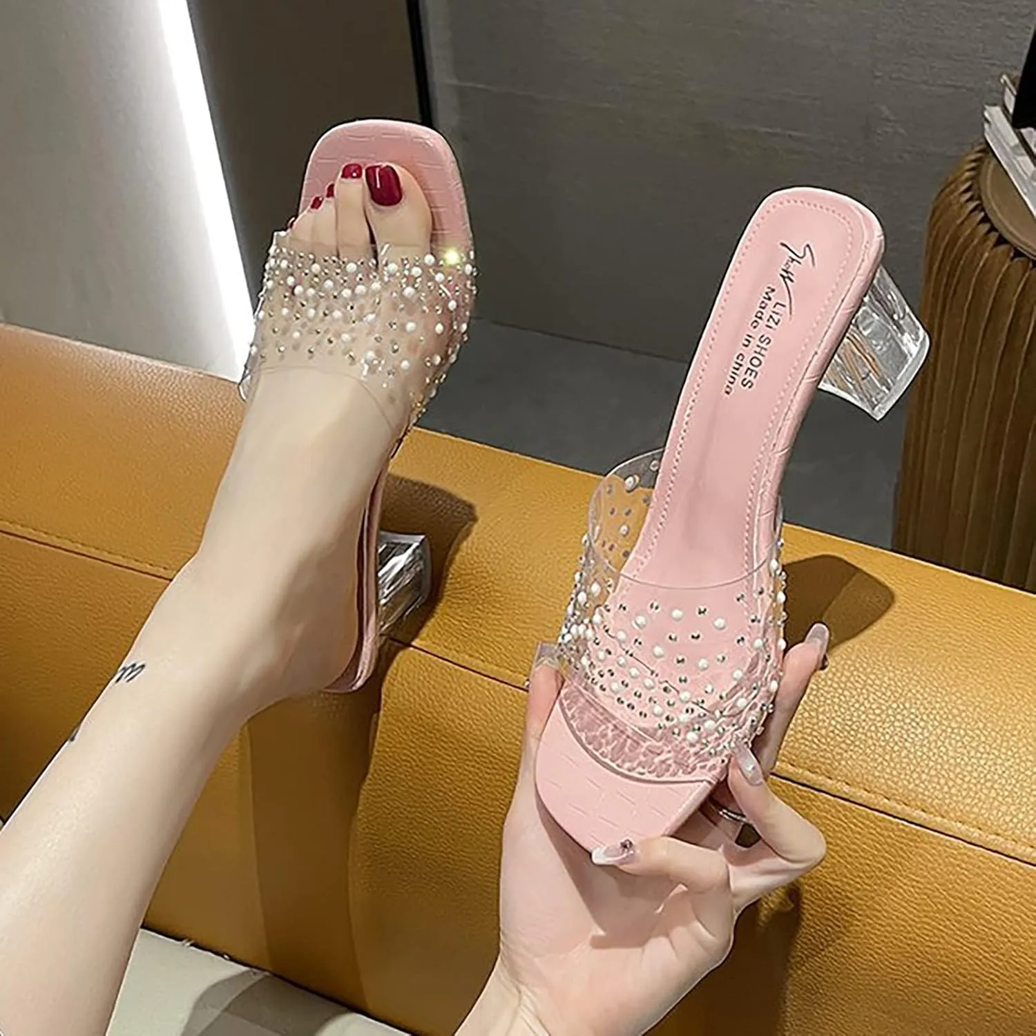 Women's Breathable Peep Toe Sandals Ankle Strap Wedding Business Dressy Shoes Low Block Chunky Banquet Shoes