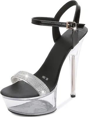Womens Clear High Platform Ankle Strap High Heels Stiletto Dress Sandals