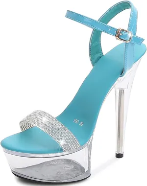Womens Clear High Platform Ankle Strap High Heels Stiletto Dress Sandals