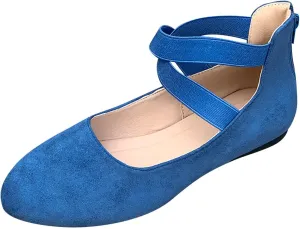 Women's Comfortable Ballet Flat Shoes with Elastic Ankle Straps Lightweight Business Casual Shoes Dress Flats