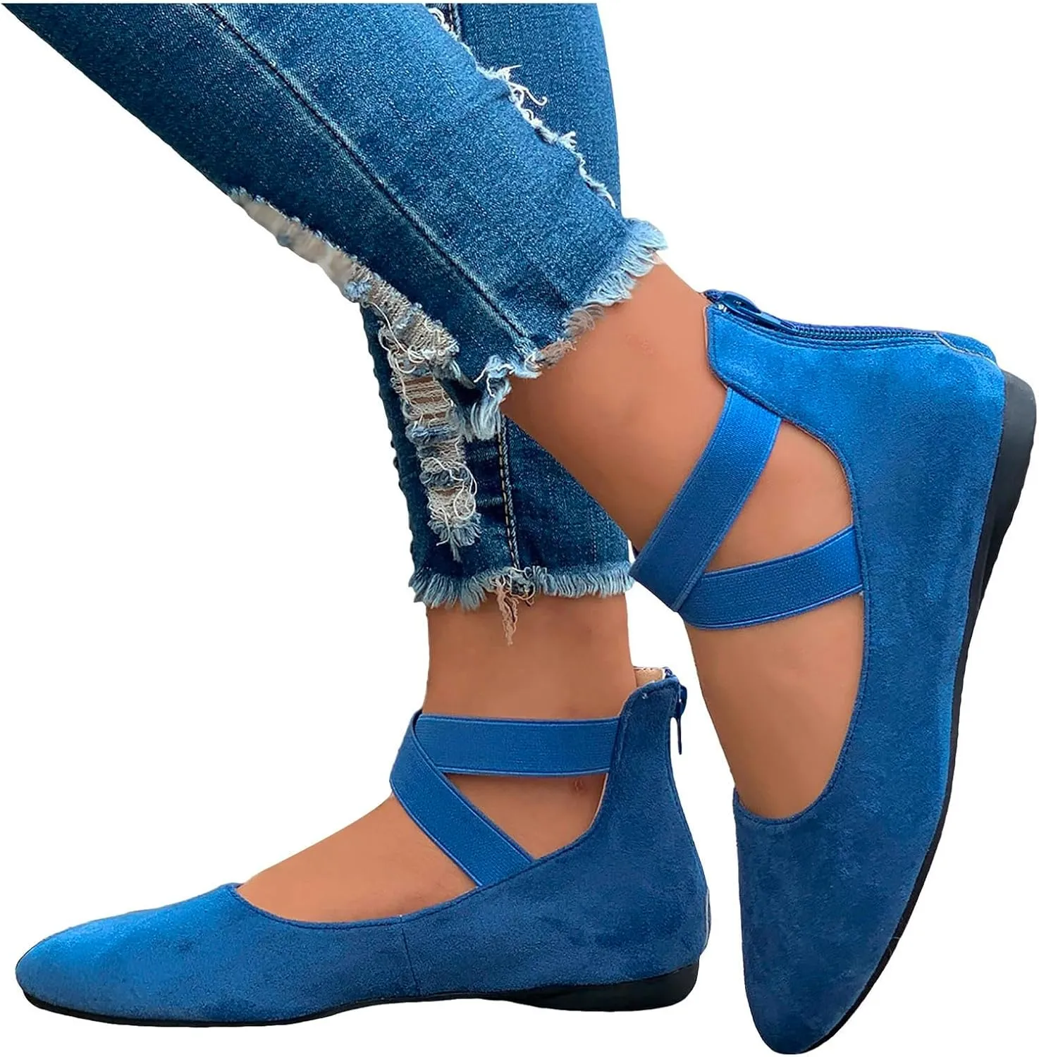 Women's Comfortable Ballet Flat Shoes with Elastic Ankle Straps Lightweight Business Casual Shoes Dress Flats