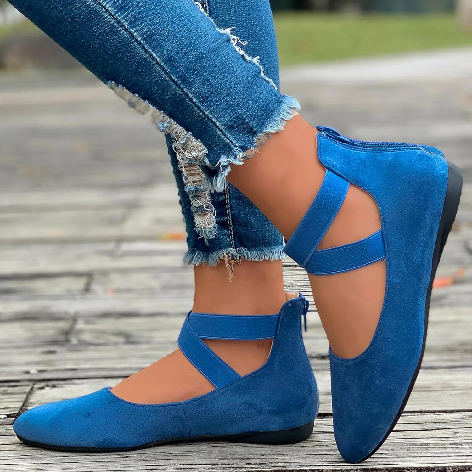Women's Comfortable Ballet Flat Shoes with Elastic Ankle Straps Lightweight Business Casual Shoes Dress Flats