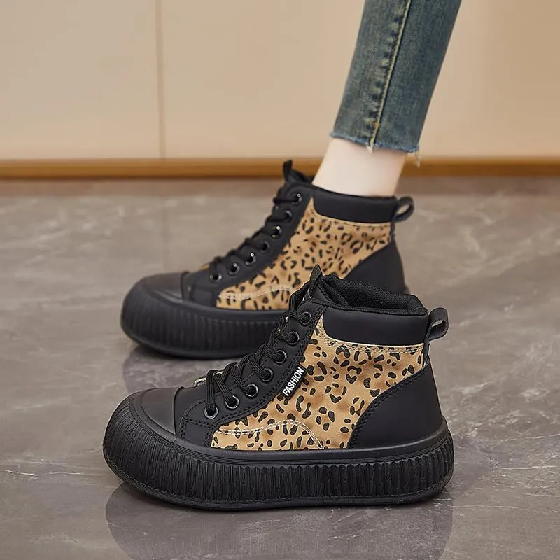 Women's Easy to Clean wear-Resistant Skateboard Shoes with Good Grip, Breathable lace-up high-top Sneakers, Women's Footwear