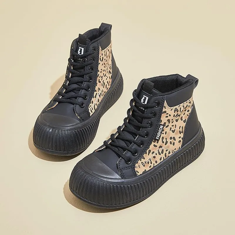 Women's Easy to Clean wear-Resistant Skateboard Shoes with Good Grip, Breathable lace-up high-top Sneakers, Women's Footwear