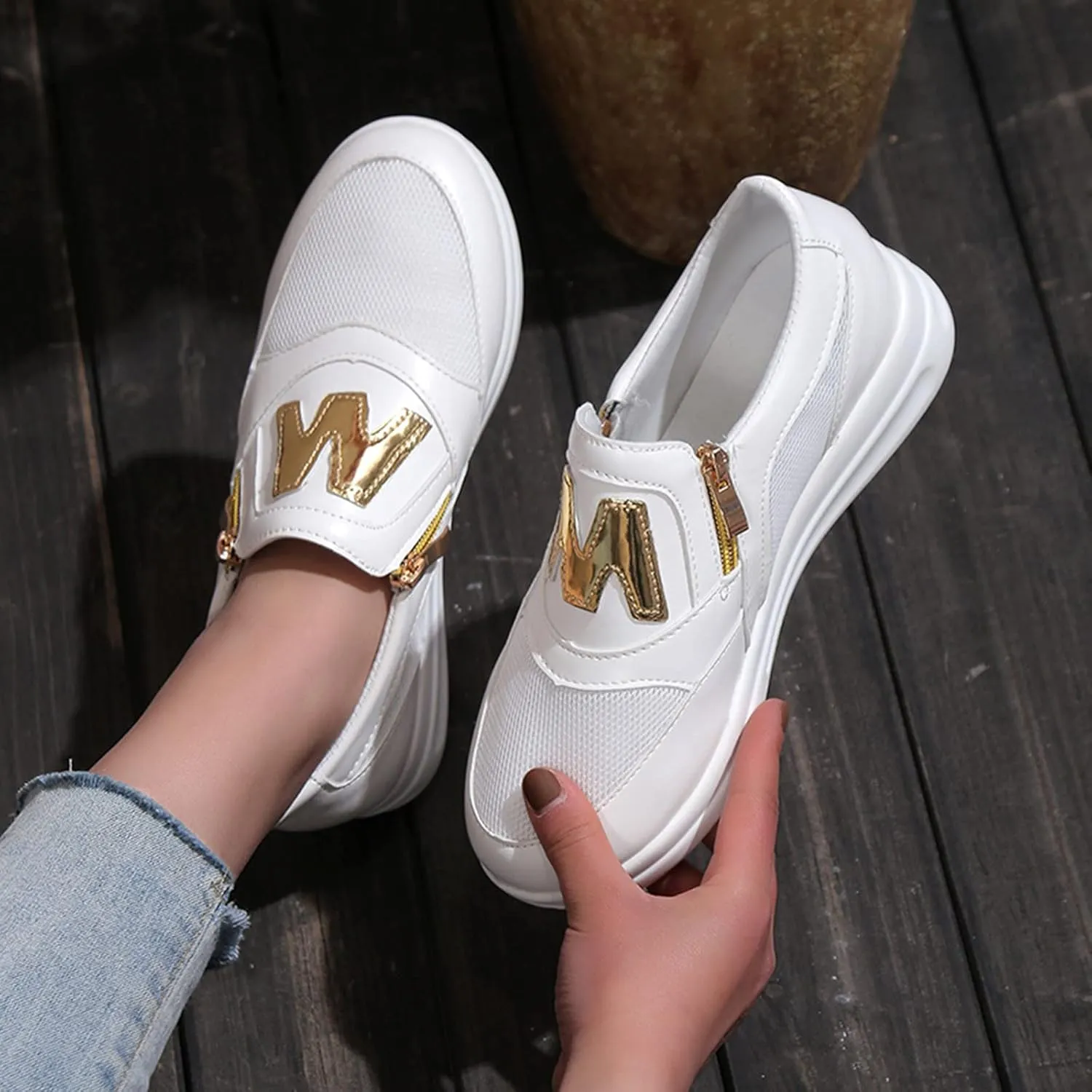 Womens Flat Slip On Sneakers Casual Walking Shoes Lightweight Canvas Comfortable Elastic Non Slip Loafers