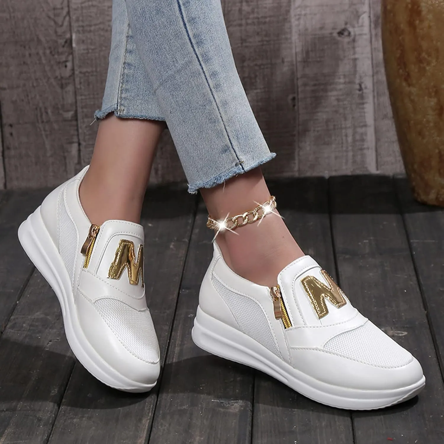 Womens Flat Slip On Sneakers Casual Walking Shoes Lightweight Canvas Comfortable Elastic Non Slip Loafers