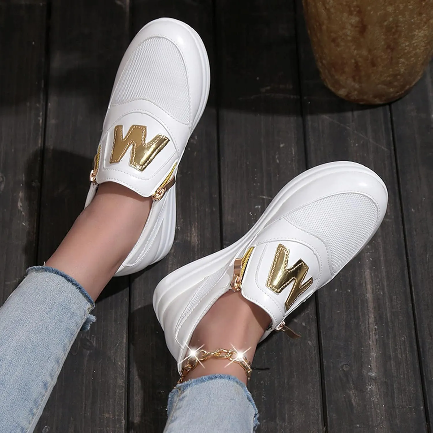 Womens Flat Slip On Sneakers Casual Walking Shoes Lightweight Canvas Comfortable Elastic Non Slip Loafers