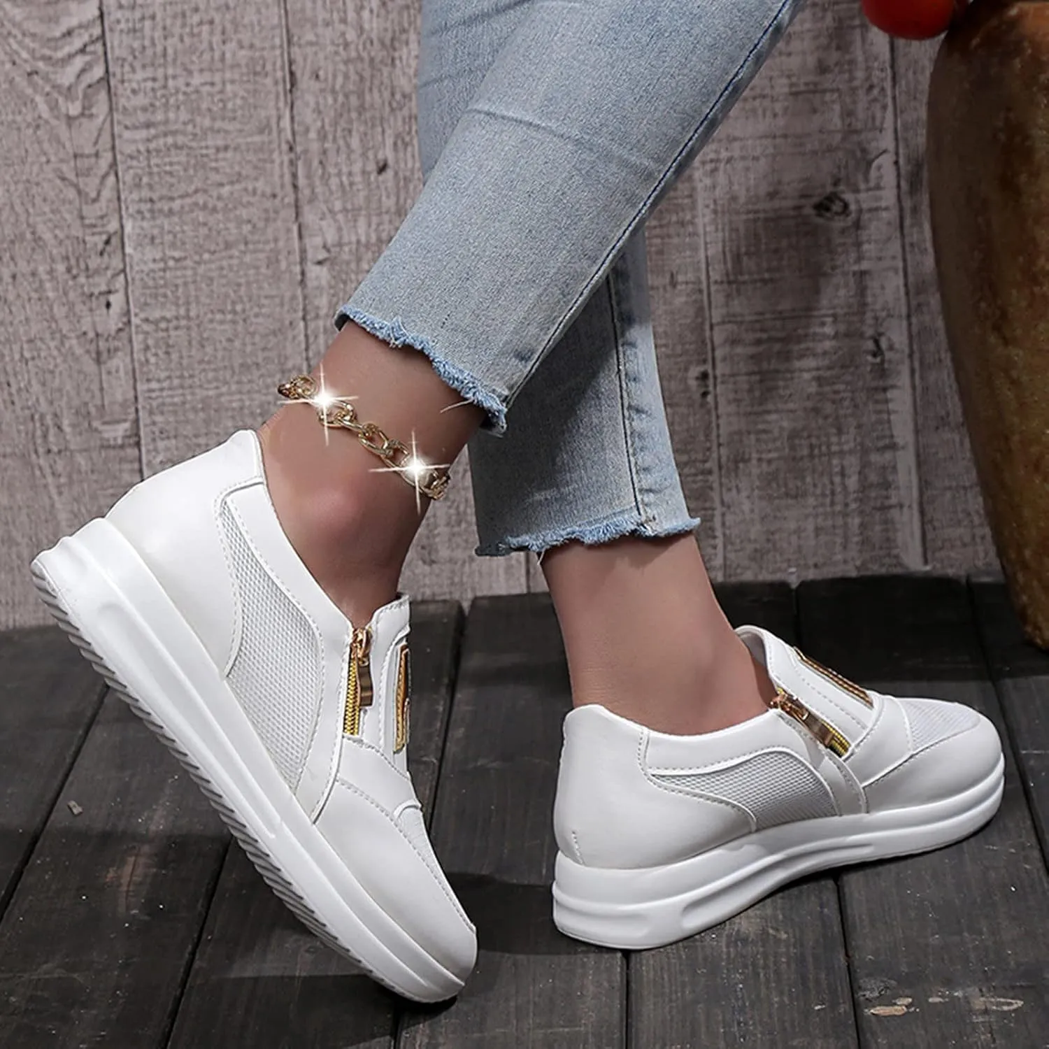 Womens Flat Slip On Sneakers Casual Walking Shoes Lightweight Canvas Comfortable Elastic Non Slip Loafers