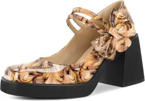 Women's Mary Jane Shoes Bow Heels Square Toe Heels Chunky Heel Pumps 3.4 Inch Cute Beauty Dressy Shoes
