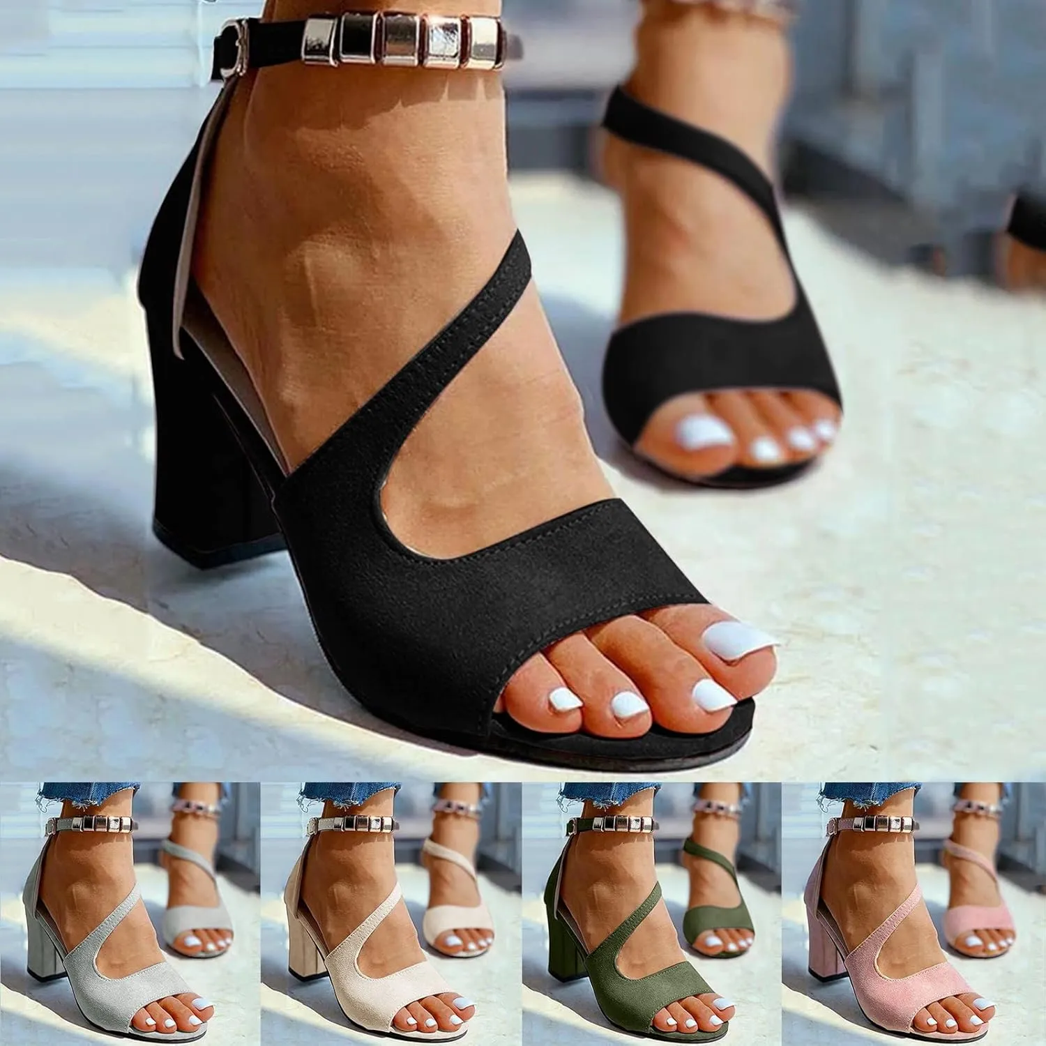 Women's Platform Heels,Open Toe Chunky Block Heeled Sandals with Ankle Strap Dressy High Heel Womens Open for Women Summer Fish Mouth Comfortable Beaded Party Dress Sandal Wedding Shoes For Bride