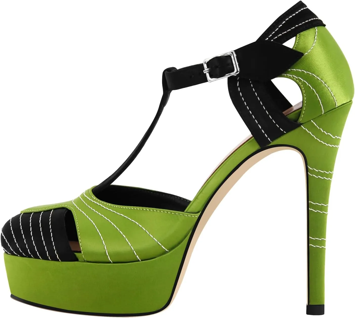 Women's Platform Round Toe High Heels Ankle Buckle Stilettos