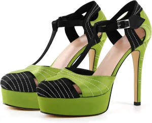 Women's Platform Round Toe High Heels Ankle Buckle Stilettos
