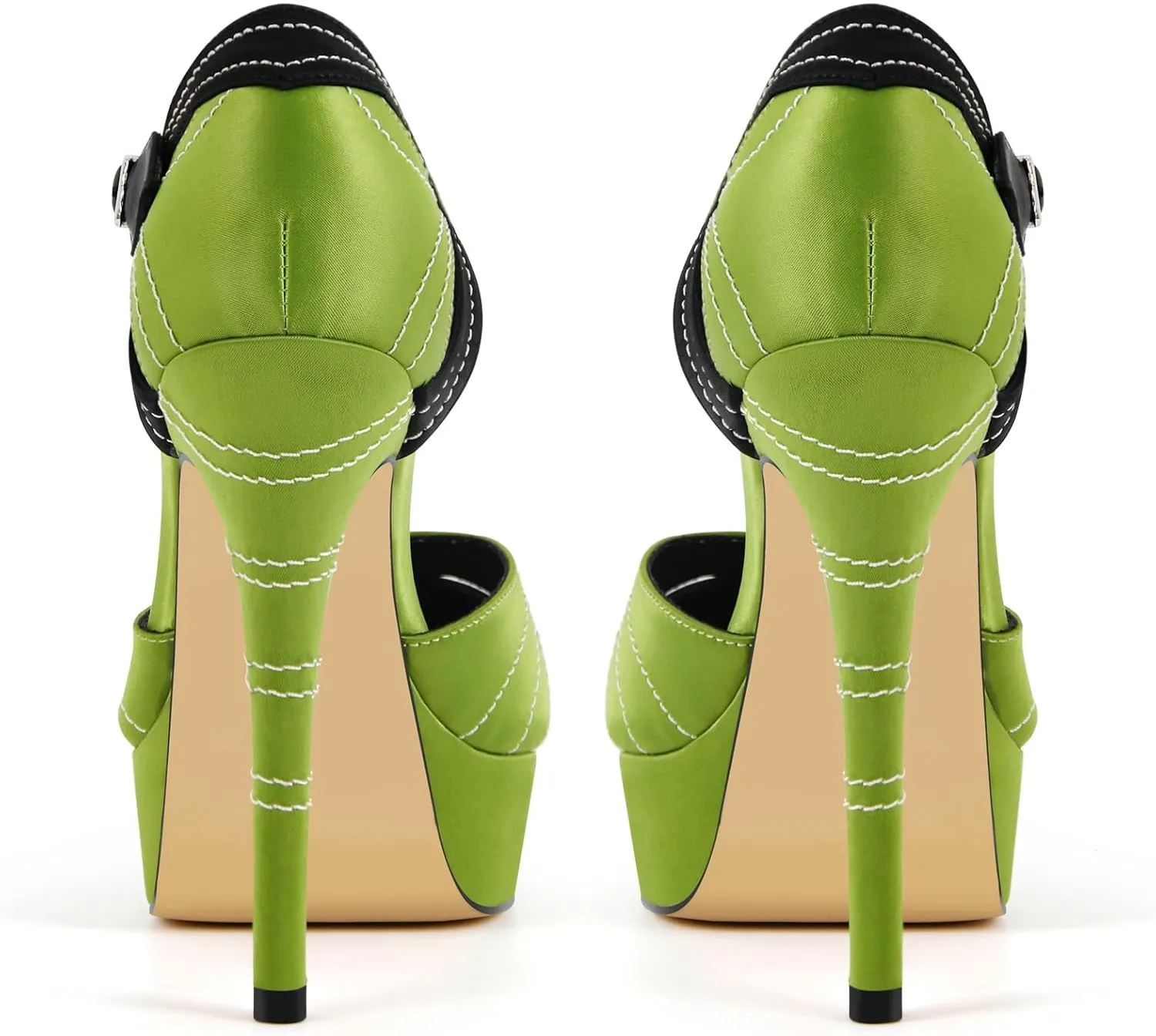 Women's Platform Round Toe High Heels Ankle Buckle Stilettos